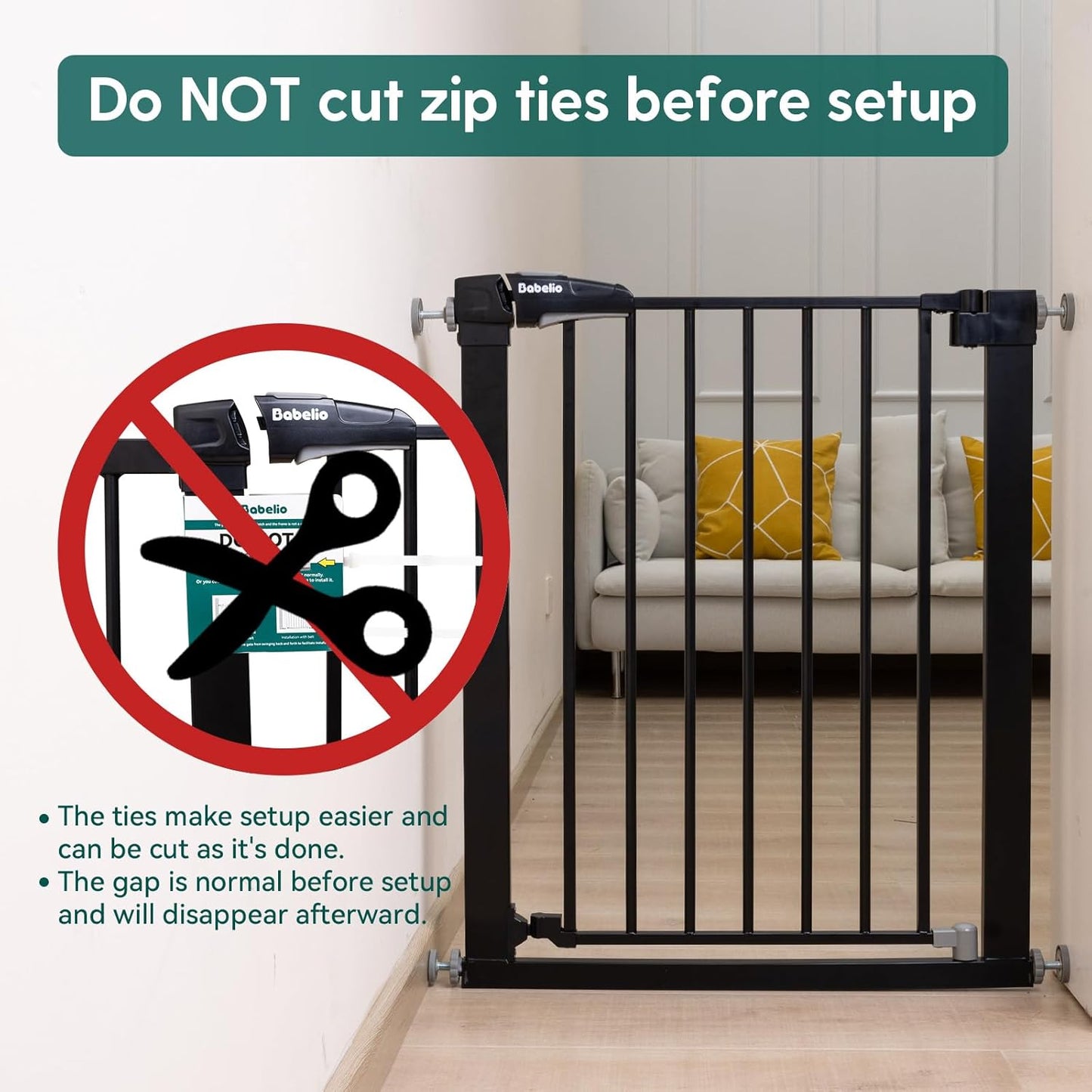 Babelio Baby Gate, 29-43" Auto-Close Easy Install Pet Gate, Extra Wide Walk Thru Child Safety Gate, 30" Tall Pressure-Mounted Metal Dog Gate for Doorways & Stairs, Black