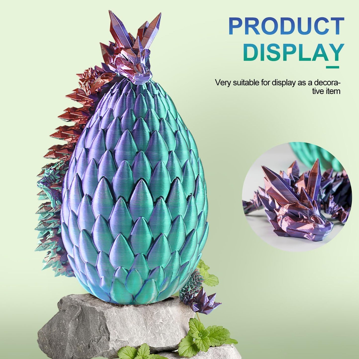 Dragon Eggs with Dragon Inside, 16.5 Inch Large 3D Printed Dragon Egg Articulated Dragon Crystal Dragon Executive Desk Toys Fidget Toy for Autism/ADHD (Green Purple Copper, only Dragon)