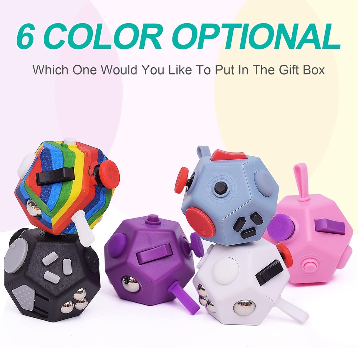 Mini Fidget Toys,12 Sides Finger Cube,Sensory Toys Relief Stress,Autism and Anxiety Depression Anti for Kids Adults Improve Focus (White)