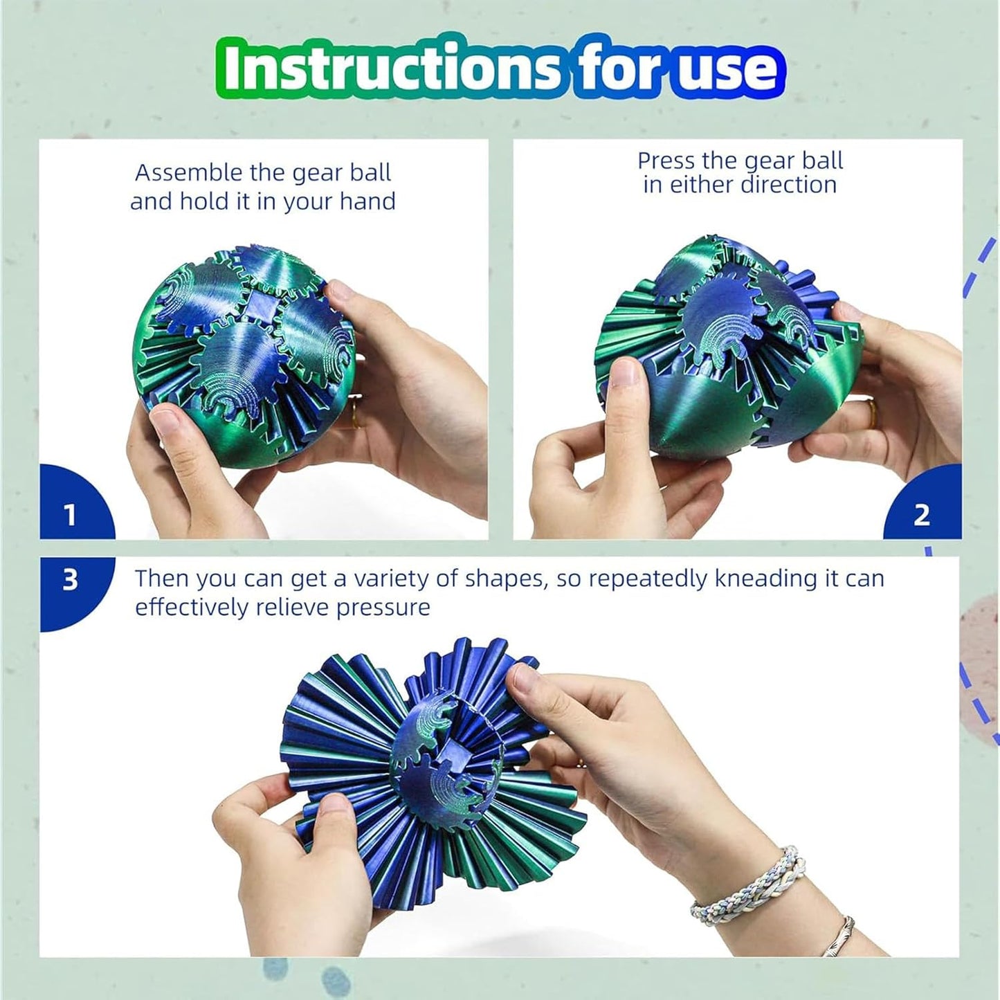 DIY Gear Ball, 3D Printed Gear Ball, Gear Ball Spin Ball or Cube Fidget Toy, Gear Sphere Desk Toy, Perfect for Stress and Anxiety Relaxing Fidget Toy Kids Adult Christmas Birthday Gift (Green)