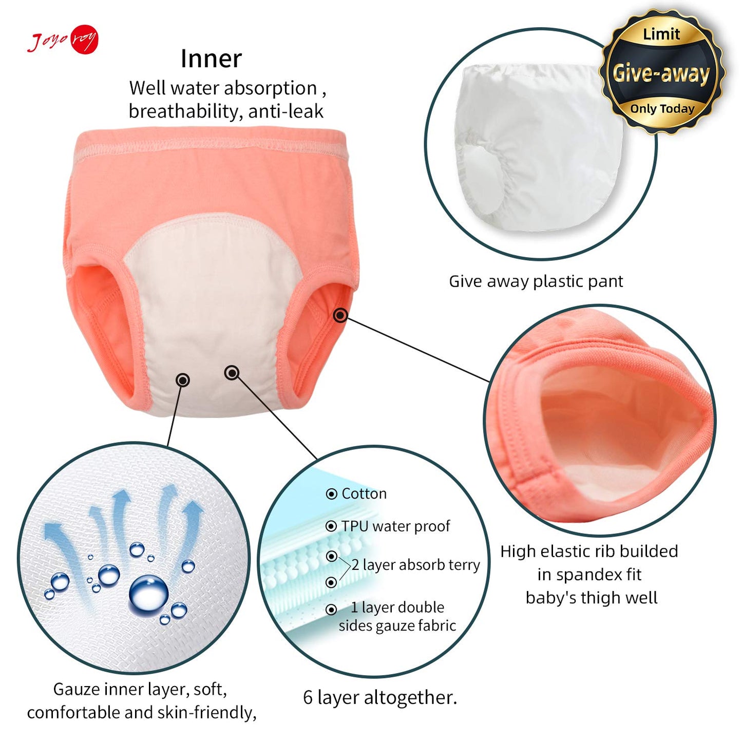 Joyo roy 6Pcs Potty Training Underwear 4T 100% Cotton Soft Absorbent Toddler Training Underwear Girls Reusable Waterproof Toddler Girl Panties Baby Pee Pants with Potty Sticker Chart for Kids