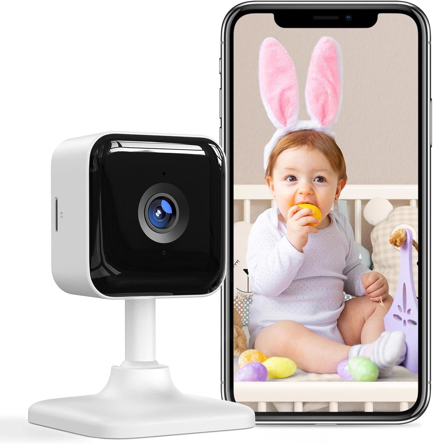GNCC Baby Monitor with Camera and Audio, Baby Monitor WiFi Smartphone 2.4 GHz with Motion and Sound Detection, Pet Security Camera Indoor, 1080P HD Night Vision,Two-Way Audio, SD or Cloud Storage