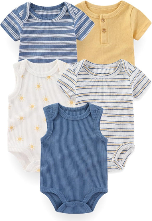 Four Seasons Baby Boy Girl Bodysuits 5-Pack Cotton Comfort Short Sleeve Baby Clothes Soft Infant Outfits