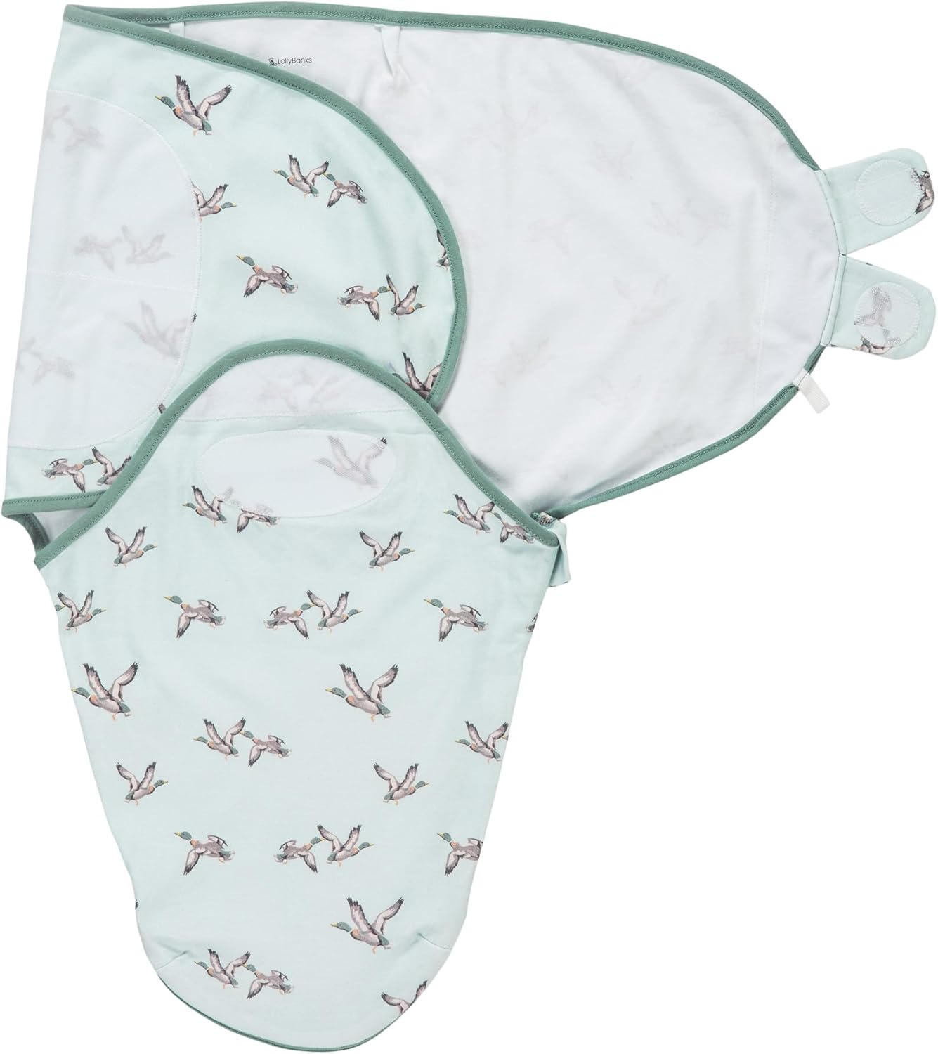 LollyBanks Baby Swaddles, 100% Organic Cotton Swaddle for Newborns Boys and Girls, 0-3 Months Swaddle Sacks with Easy Change Zipper, Newborn Swaddle Baby Registry (Mallard Duck Print)