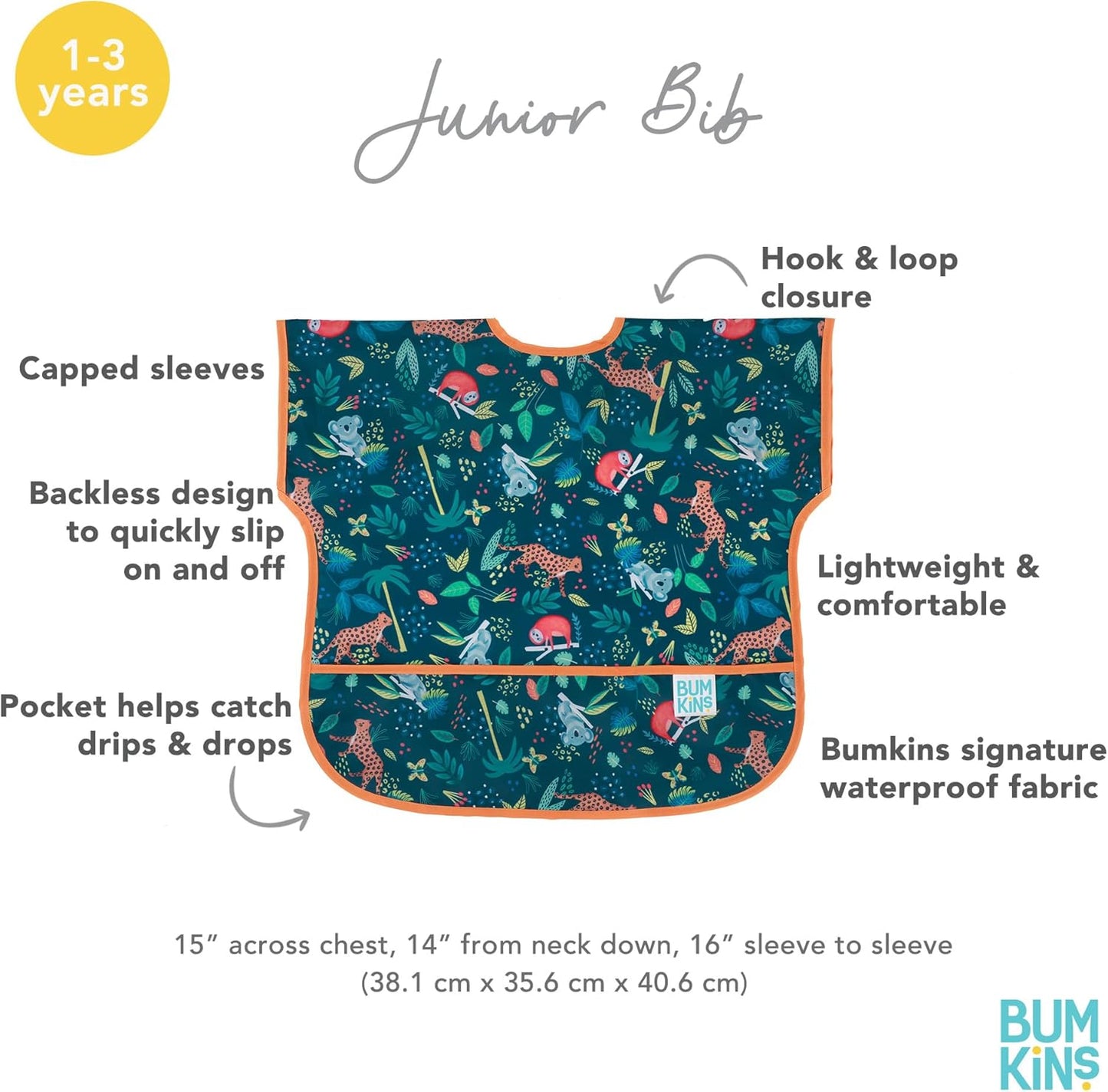Bumkins Bibs - Toddler Bibs, Waterproof, Large for 1-3 Years, Short Sleeve