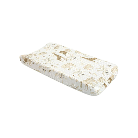 Crane Baby Jungle Theme Changing Pad Cover, 100% Cotton, Quilted Design, Machine Washable, Elastic Fit, Safari Animal Nursery Decor