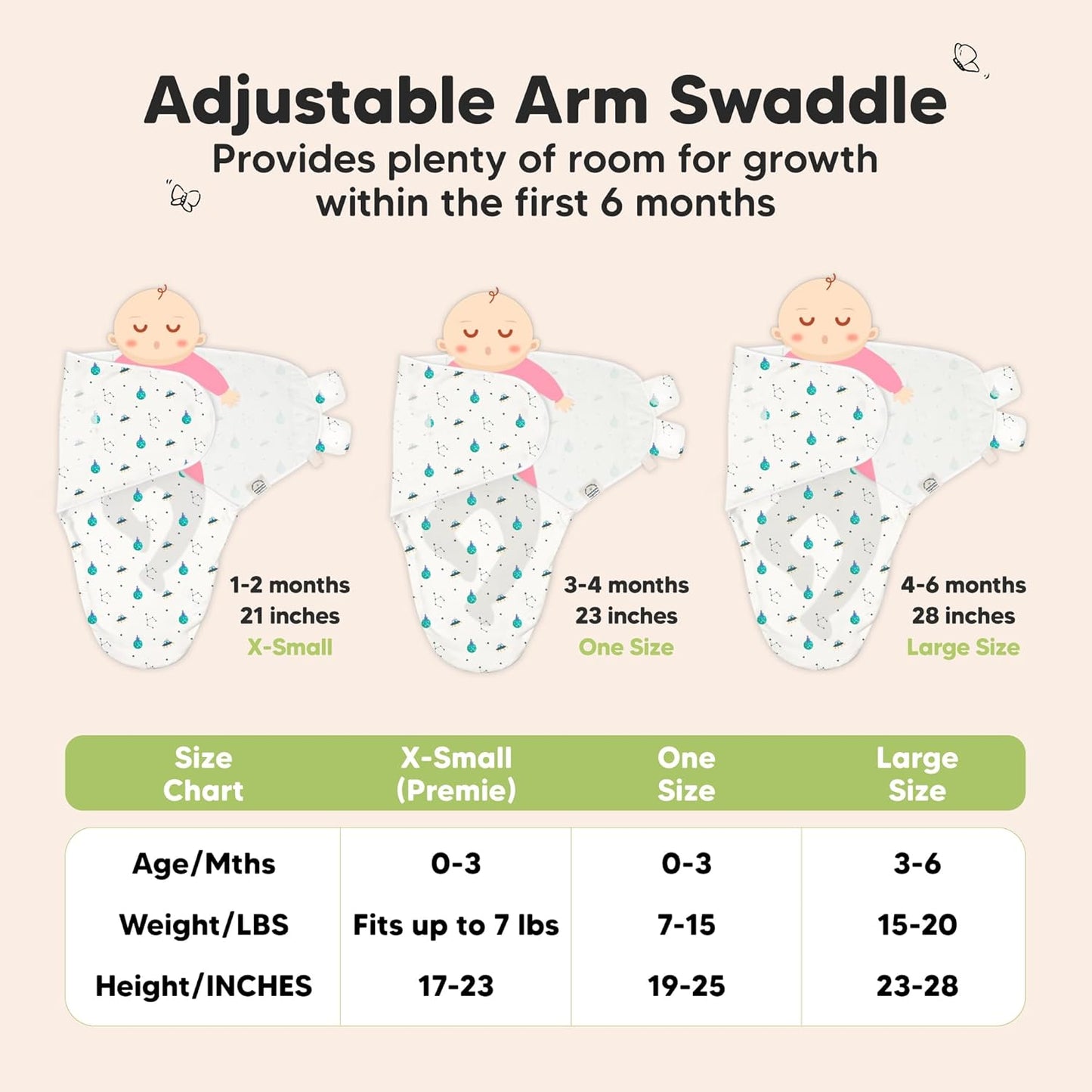 3-Pack Organic Baby Swaddle Sleep Sacks - Swaddles for Newborns, Infant 0-3 Months, Baby Girls, Boys, Soft & Snug Newborn Sleep Sack, Nursery Swaddling Blankets (Space Quest)