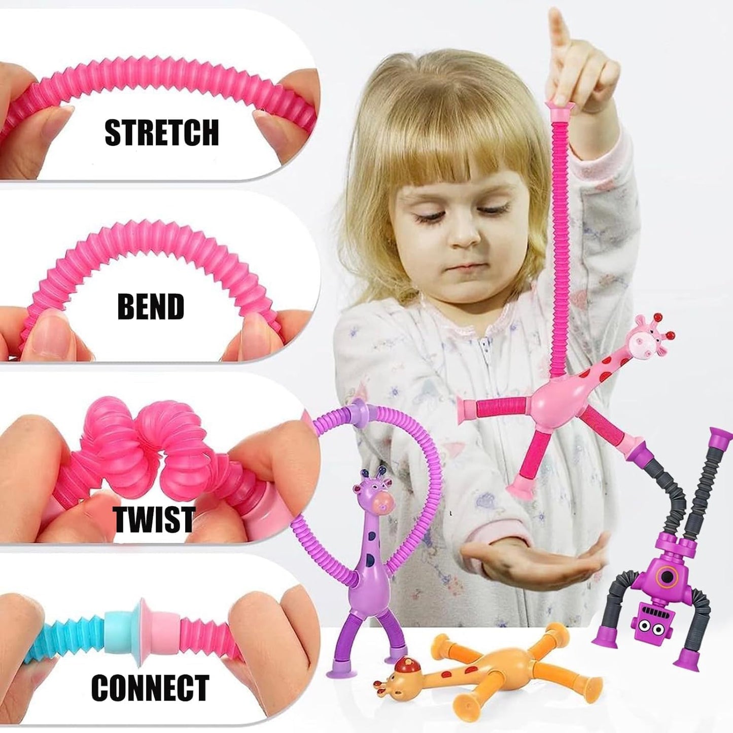 24PCS Telescopic Suction Cup Giraffe Toy,pop Tubes,Toys for Kids,Toddler Travel Toys,Toddler Sensory Toys,figette Toys,Fidget Toys for Kids,Treasure Box prizes,Small Toys for Kids prizes