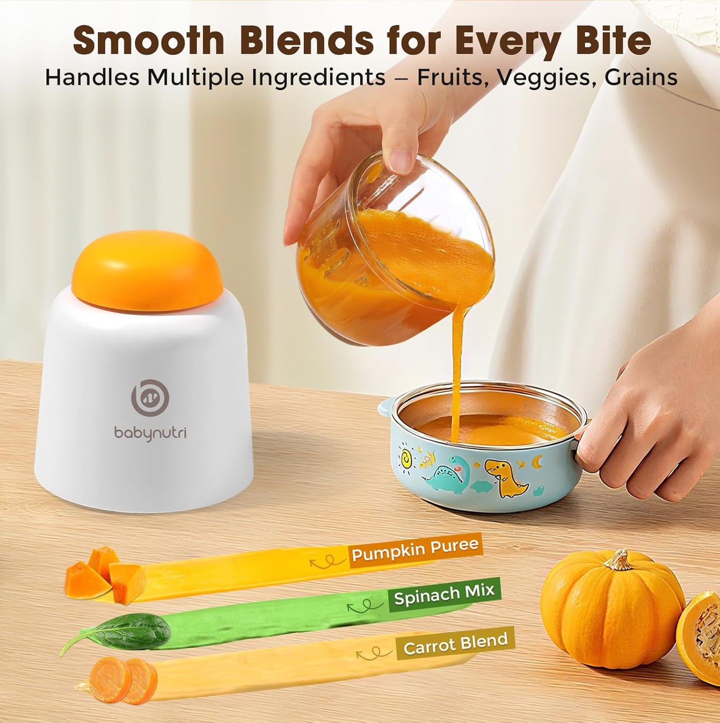 Baby Food Processor – Puree Blender with Glass Bowl, Stainless Steel Blades, BPA-Free, One-Touch Control, Easy to Clean, Quiet Operation, Ideal for New Parents, 10oz
