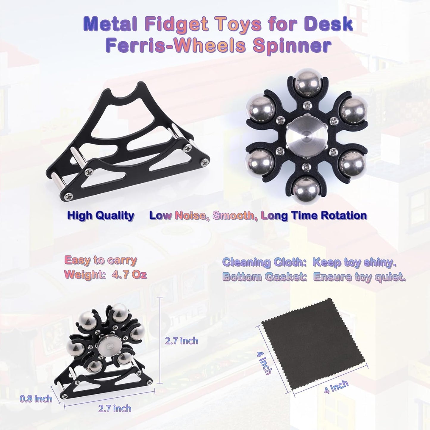 Desk-Fidget-Toys for Ferris-Wheels-Spinner: 4mins Kinetic-Metal-Spinner, Cool-Gadgets-Stuff for Kid Children Teen Adult EDC-Toy, ADHD Tools Stress Relief for Office Home School Men Woman Christmas