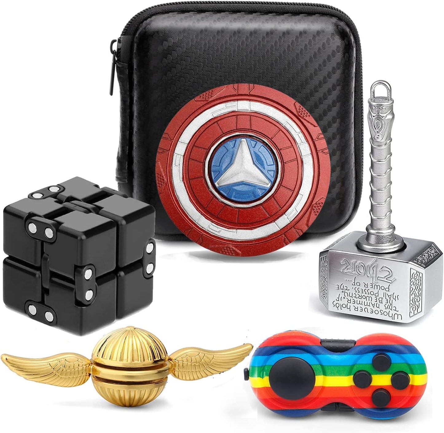 Hammer Fidget Spinners Chain Metal, Gold Fidget Spinner, Fidget Pad, Rainbow Gold Fidgit Spinner Gift for Kids Adults, Fidgets Infinity Cube Blocks Stress Fidgit Toy Set Party Favors