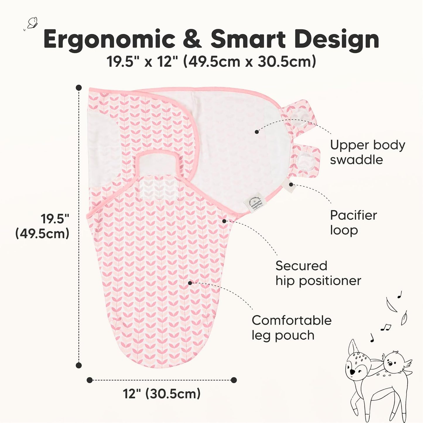 3-Pack Organic Baby Swaddle Sleep Sacks - Swaddles for Newborns, Infant 0-3 Months, Baby Girls, Boys, Soft & Snug Newborn Sleep Sack, Nursery Swaddling Blankets (Blossom, XS)