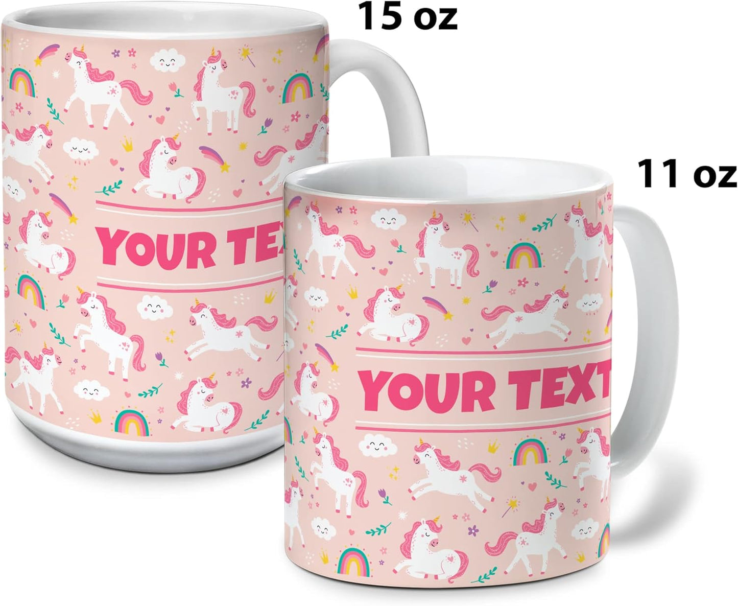 Personalized Mug for Kids - Pink Unicorn - Custom Name/Text, Ceramic Hot Chocolate/Cocoa/Coffee Cup for Girls, Birthday/Christmas/Holiday Gift - 15 oz, Navy Blue Handle