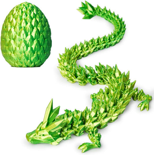 3D Printed Dragon in Egg, Beautiful Flexible Crystal Dragon Figurine Decor, Gifts for Adults and Kids (Laser Yellow Green)