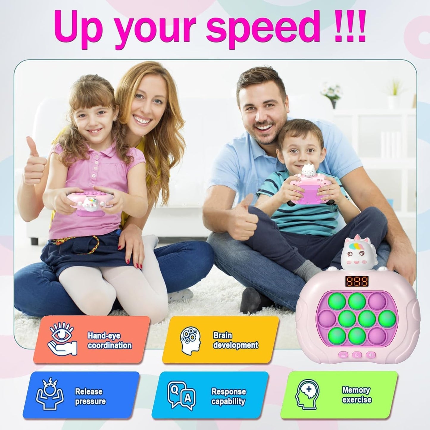 Fast Push Game Pop Fidget Toys for Kids Adults, Handheld Puzzle Game Sensory Toys with LED Screen, Quick Push Light Up Game Gifts for 3-12 Year Old Girls Boys