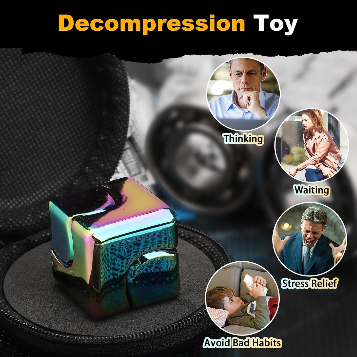 Infinity Cube Fidget Spinner Toy for Kid Adult, Metal EDC Fidget Block Figner Spinner 4 in 1 Focus Spinning Toy, Cool Sensory Desk Gadget Stress Relief Gift for Boy Girl Teen Men (Rainbow)