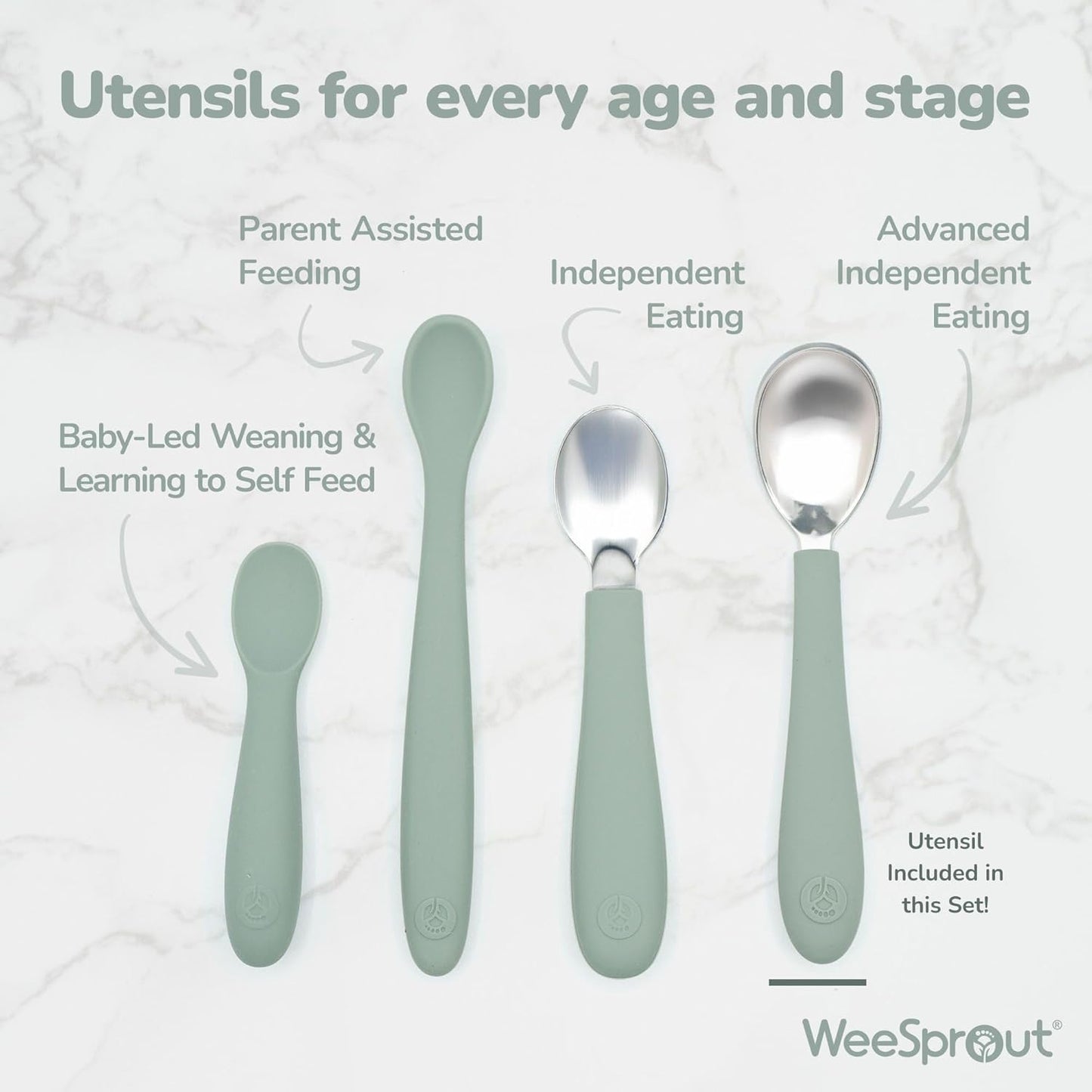 Kids Stainless Steel Utensils Set - Premium 18/8 Grade Silverware Kit - 2 Spoons, 2 Forks, and 2 Knives for Ages 4-7 - Silicone Easy-Grip Handles - Children Flatware Cutlery (Bright - Blue, Green)