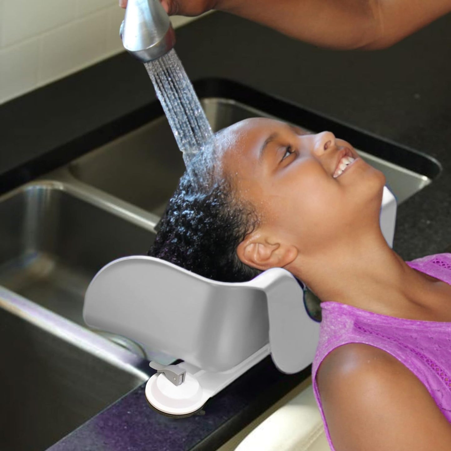 Shampoo Buddy Portable Hair Wash Basin for Children, Toddlers, Kids, Teens | Portable Shampoo Bowl for use on Bathtub or Sink (Light Grey)