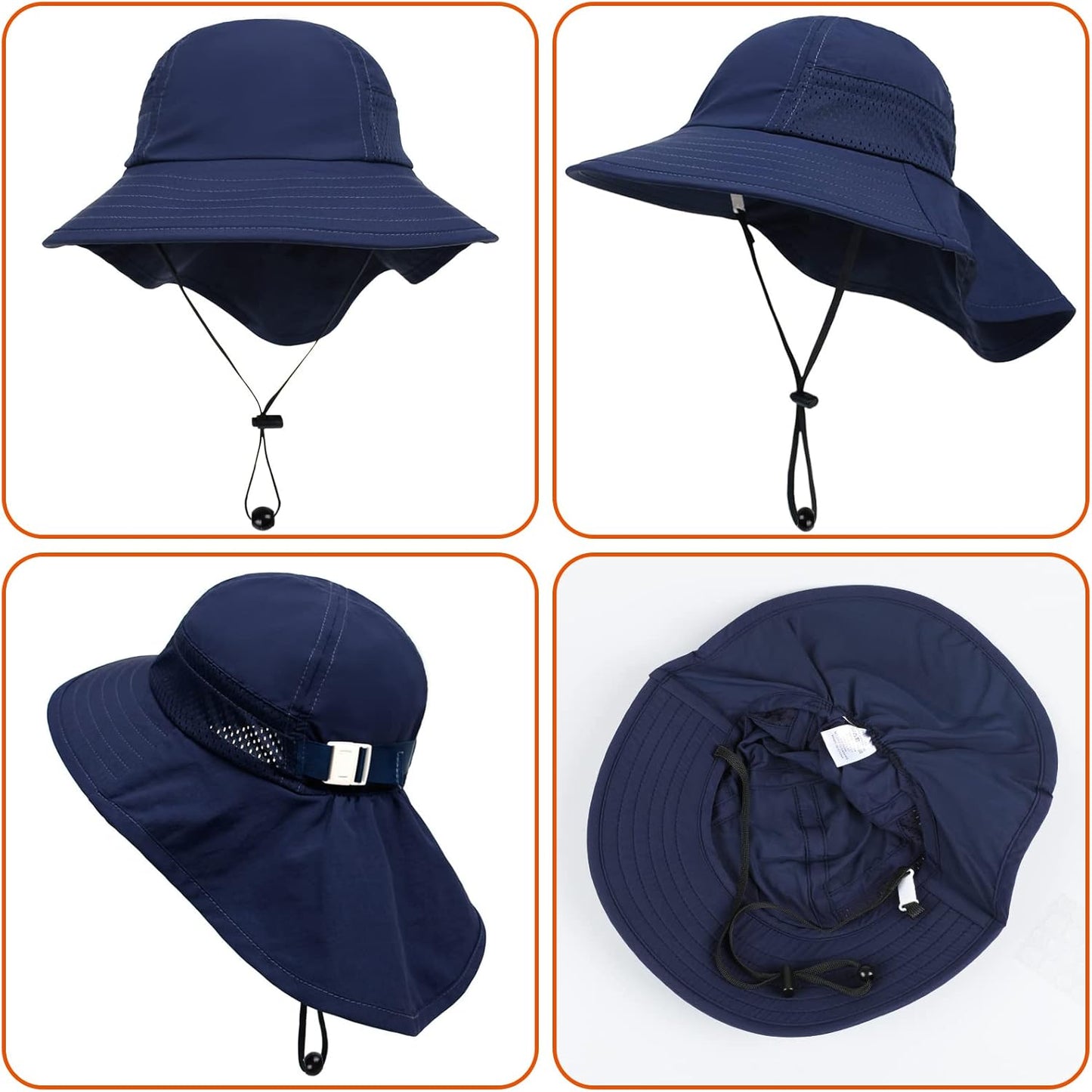 Toddler Baby Sun Hat Kids Summer UPF 50+ for Boys Girls Adjustable Beach Hats with Bucket Wide Brim Age 1-7 Years