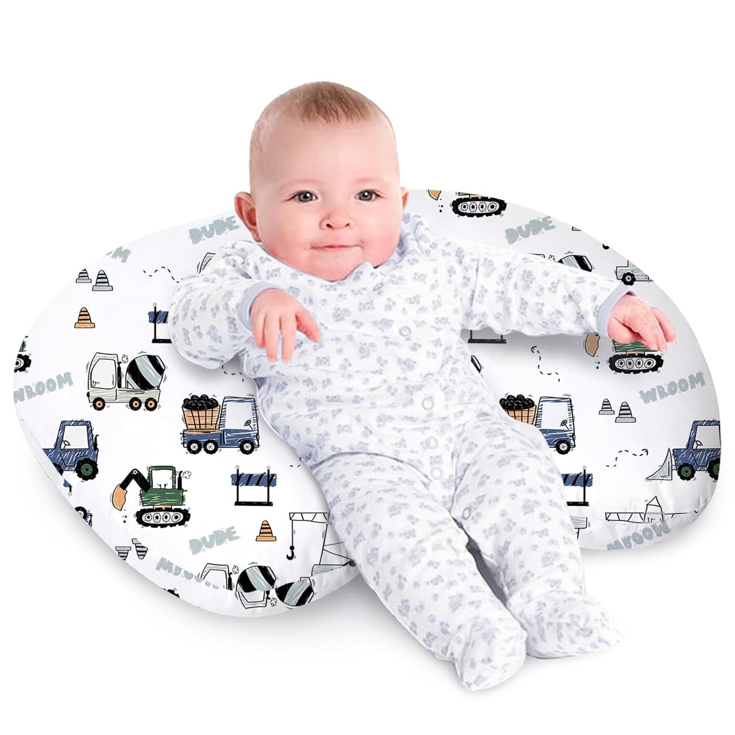 Little Grape Land Nursing Pillow for Infants, Breastfeeding Pillows, Baby Support Pillow for Nursing, Bottle Feeding, Tummy Time with Machine Washable Cover & Breathable Filling (Construction Truck)