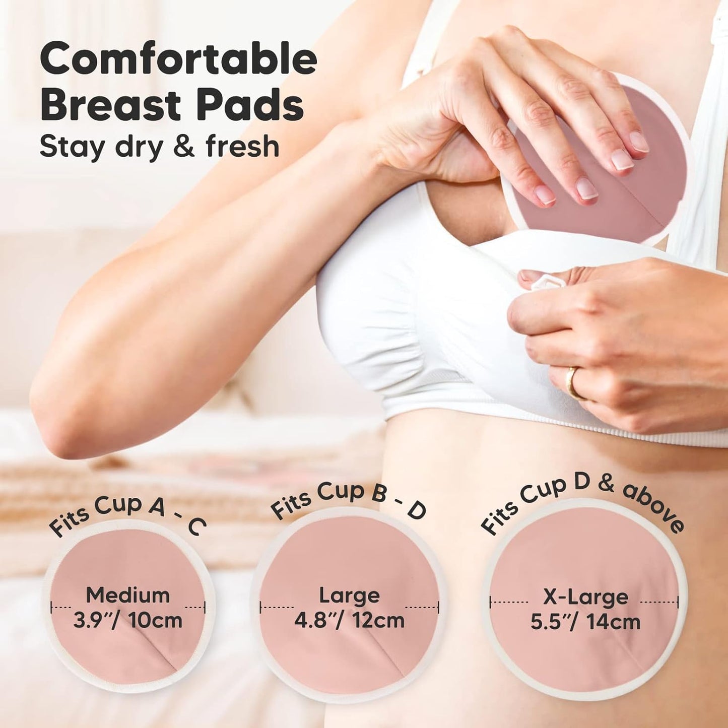 Organic Nursing Pads - 14 Washable Viscose Derived from Bamboo Breastfeeding Pads, Wash Bag, Reusable Breast Pads for Breastfeeding, Nipple Pads for Breastfeeding Essentials(Lovelle, L 4.8")