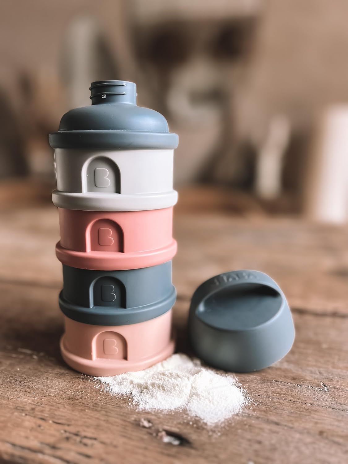 BEABA Formula and Snack Container, Baby Formula Dispenser, Toddler Baby Snack Storage Container, Holds up to 11 Doses of Milk Powder Per Compartment, Made in France, Rose