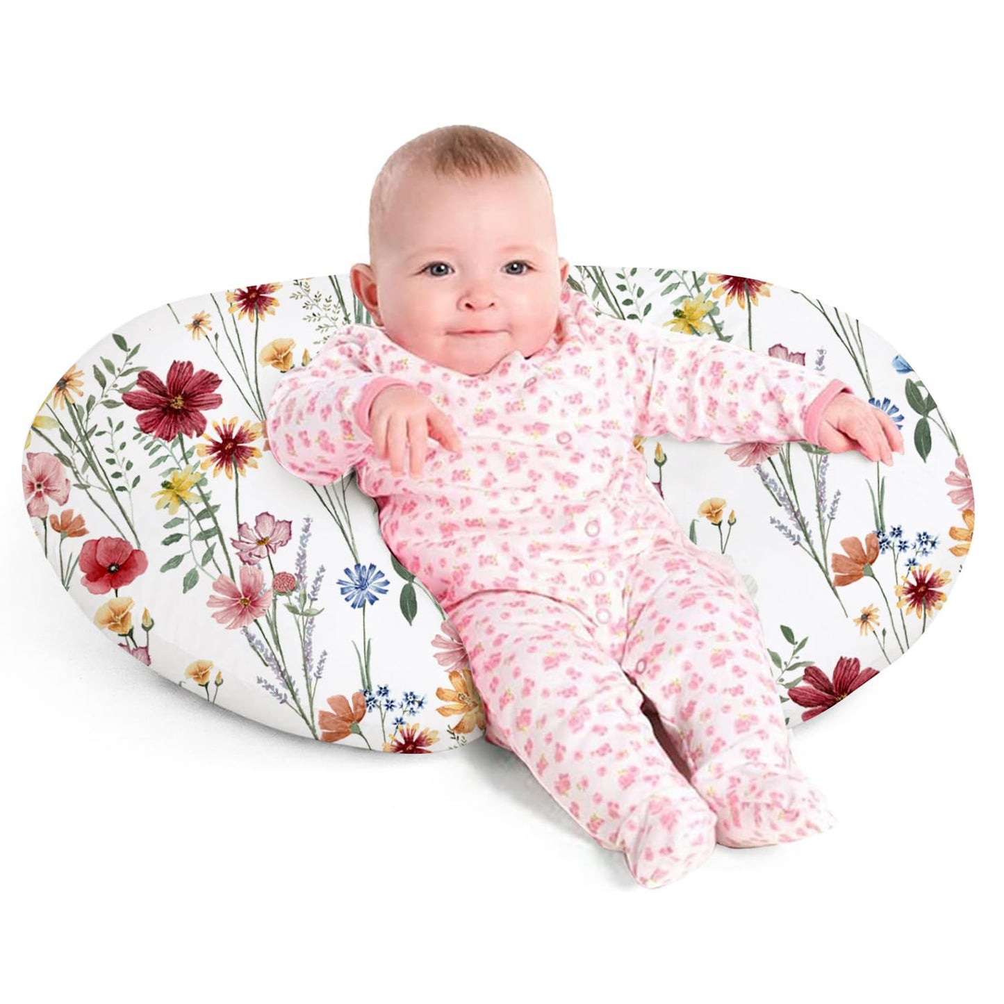 Little Grape Land Nursing Pillow for Infants, Breastfeeding Pillows, Baby Support Pillow for Nursing, Bottle Feeding, Tummy Time with Machine Washable Cover & Breathable Filling (Spring Flower)