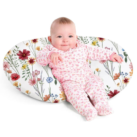 Little Grape Land Nursing Pillow for Infants, Breastfeeding Pillows, Baby Support Pillow for Nursing, Bottle Feeding, Tummy Time with Machine Washable Cover & Breathable Filling (Spring Flower)
