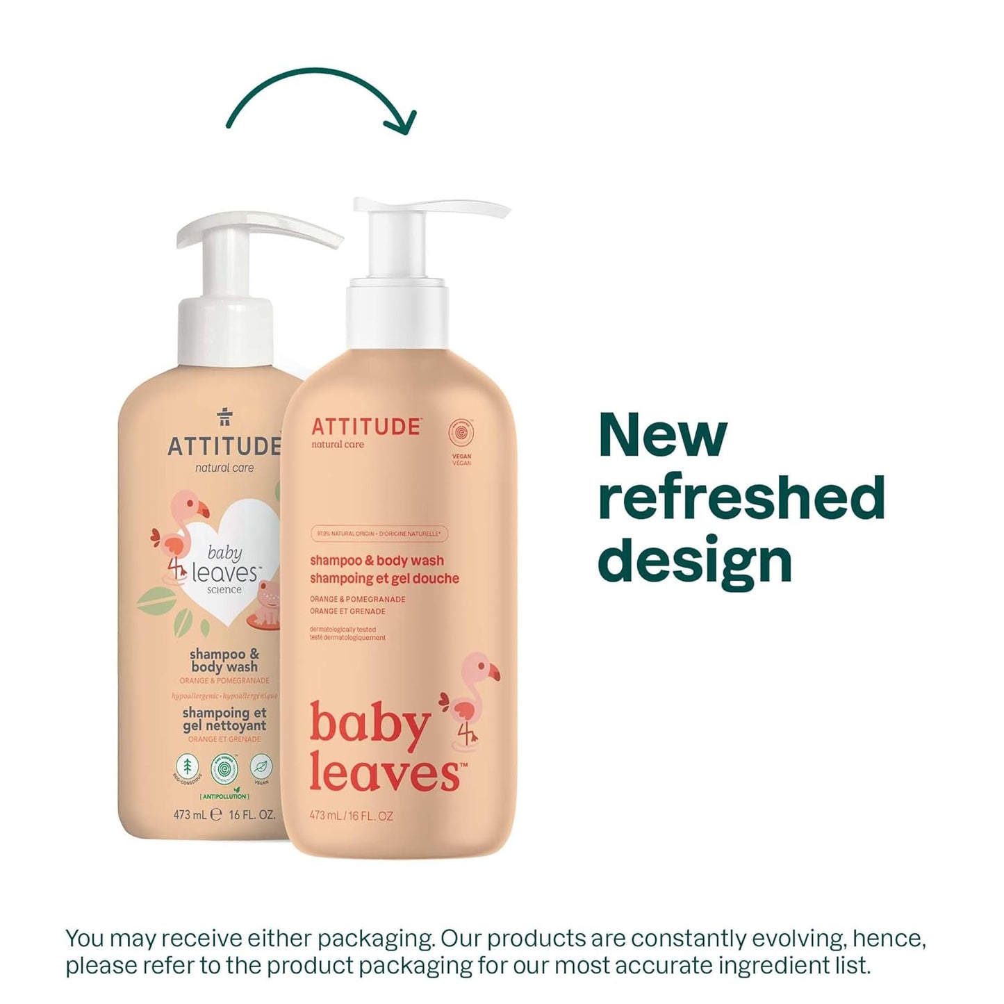 ATTITUDE 2-in-1 Shampoo and Body Wash for Baby, EWG Verified, Dermatologically Tested, Vegan, Orange and Pomegranate, 16 Fl Oz (Pack of 6)