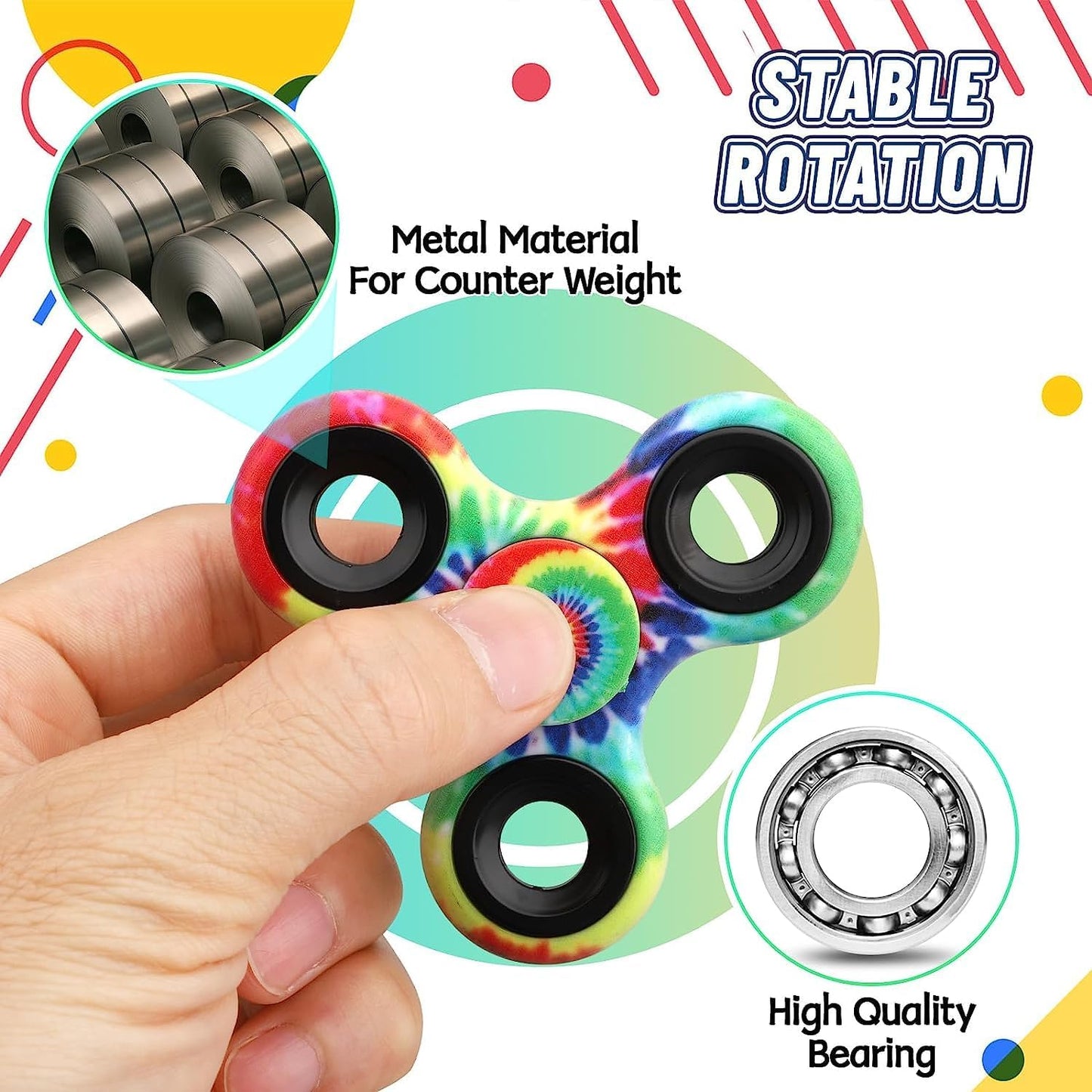12 Pack Fidget Spinner Toy Bulk for Kids Adults, Metal Tri-Spinner Fidget Set, Hand Spinner for Stress Relief, Easter Birthday Goodie Bag Stocking Stuffers Classroom Prizes for Boy Age 3-12