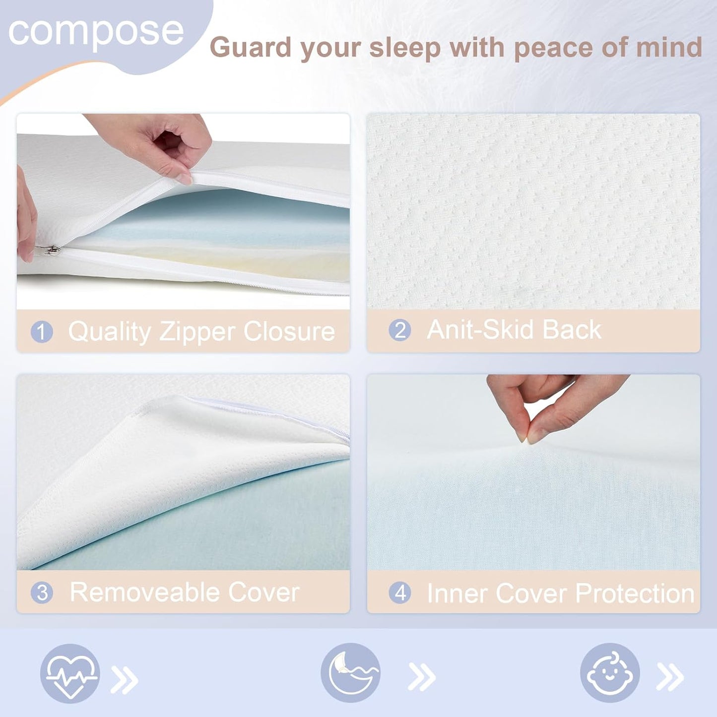 NeoBorn Baby Bassinet Mattress Pad, 32" x 18" Dual Sided Comfort Gel Memory Foam Mattress with Removable Breathable Soft Tencel Cover Fit for RONBEI/Ingenuity/Cuddor Baby Bassinet