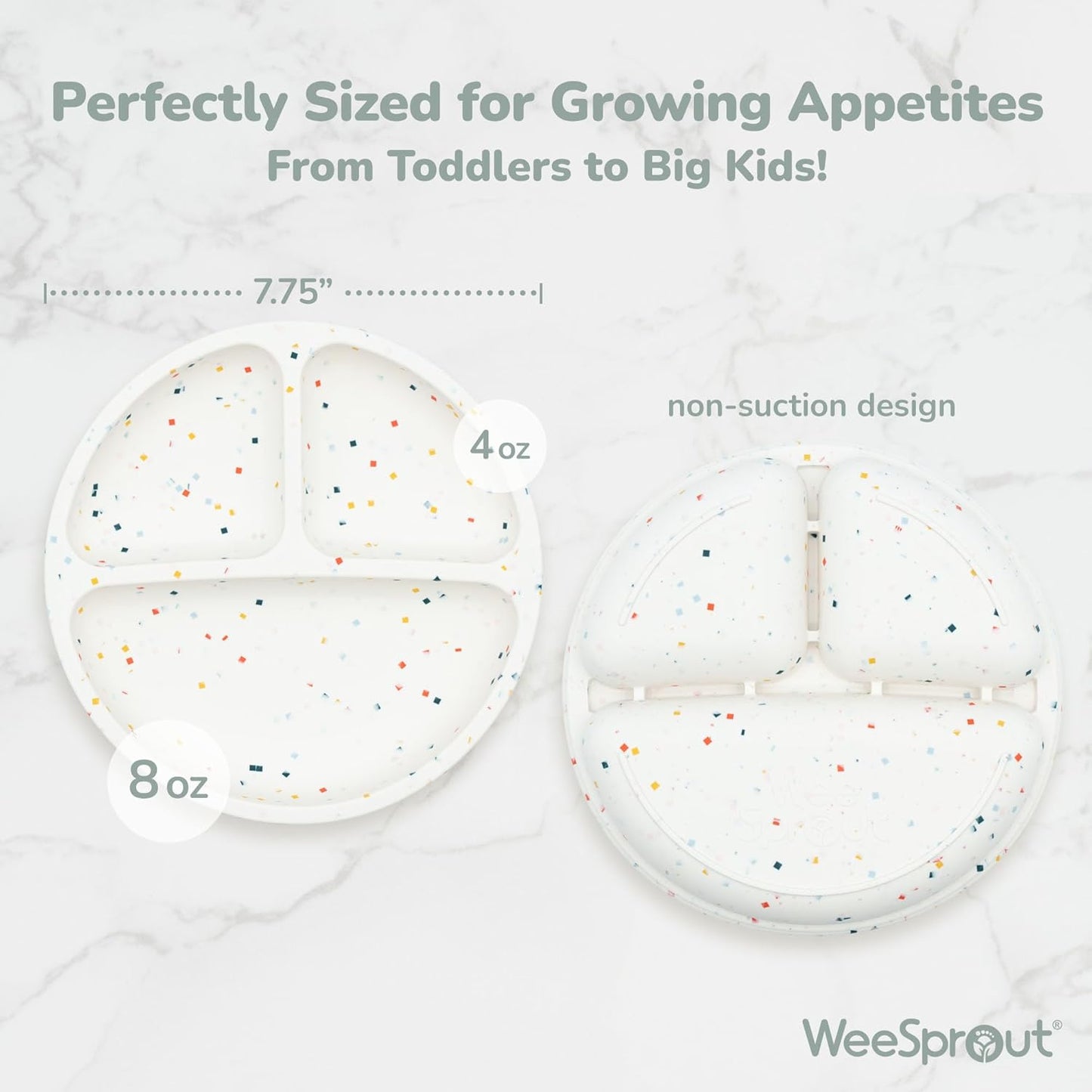 WeeSprout Silicone Divided Plates (No Lids), 100% Food Grade Silicone Divided Plates for Toddlers & Kids, Dishwasher & Microwave Safe