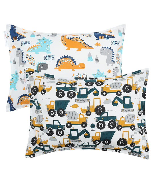 ALVABABY Toddler Pillowcases 2 Pack Organic Cotton Kids Pillow Cover Fit 13"x 18" or 14"x19" Envelope for Girl Boy Sleepy Travel(Pillowcase Only) 2L-FTP07A