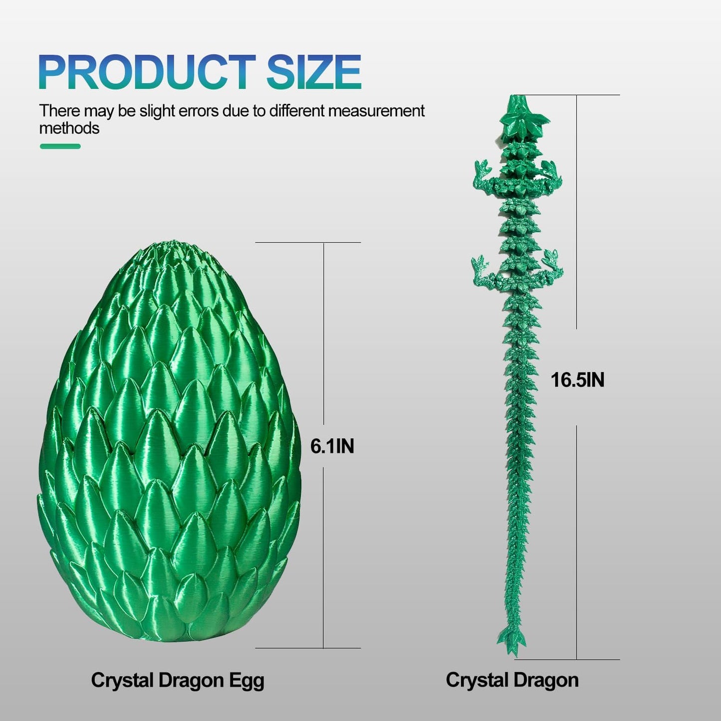 Dragon Eggs with Dragon Inside, 16.5 Inch Large 3D Printed Dragon Egg Articulated Dragon Crystal Dragon Executive Desk Toys Fidget Toy for Autism/ADHD (Green, only dragon)