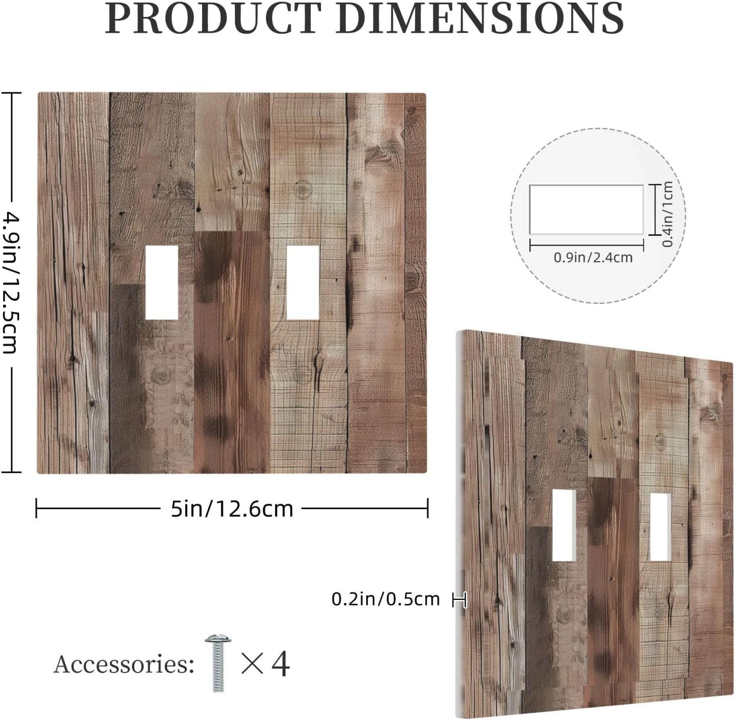 Decorative Switch Covers Plate Retro Wood Plank Vintaga Wooden Board 2 Gang Wall Plate Unique Double Toggle Light Switch Plate Wall Cover Plate Faceplate for Bedroom Home Decor