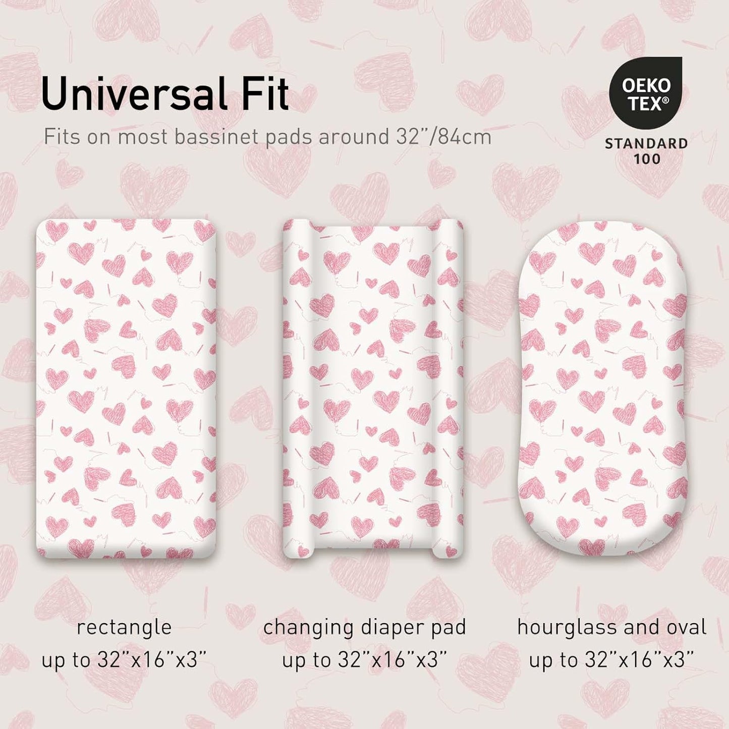 Gllquen Baby Bassinet Sheets 4 Pack, Breathable Cozy Fitted Mattress Sheet, Elastic Travel Crib Fashionable Floral Pattern, Standard Cradle Safe Sheets for Baby Boys Girls 32"x16"(Love)