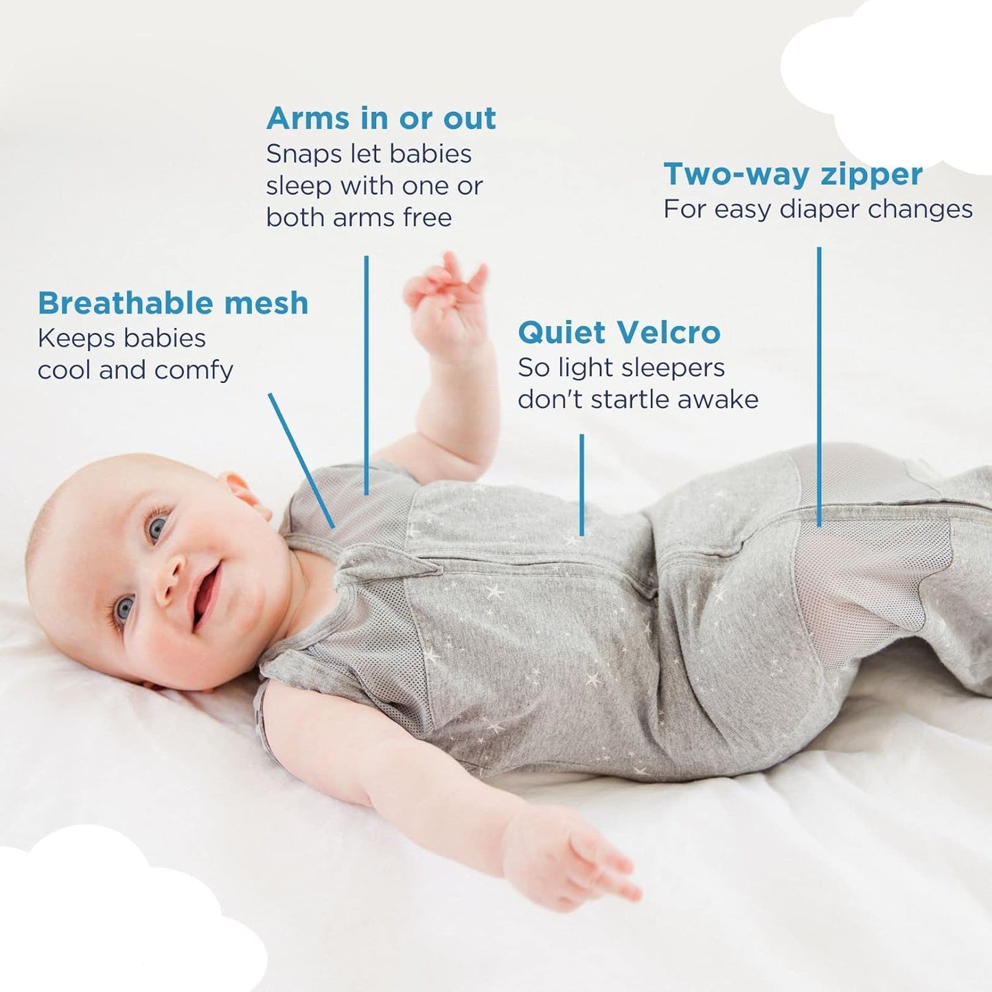 Happiest Baby Sleepea 5-Second Swaddle - 100% Organic Cotton Baby Swaddle Blanket - Doctor Designed Promotes Healthy Hip Development (Rose Stars, Medium)