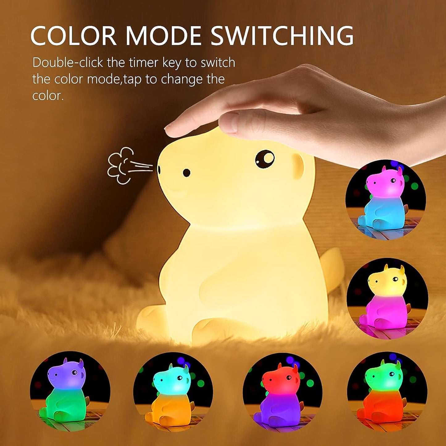 QANYI NRITY, Cute Night Light for Kids-7 Color Changing Silicone Cow LED Nightlight, Nursery Lamp with Timer ,Cow Room Dcor Lamp for Toddler, Baby, Boys, Children Gift,Bedroom