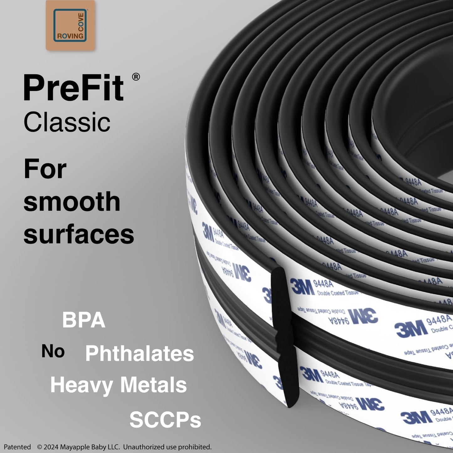 Roving Cove PreFit (Classic) Furniture Edge Corner Protector (Standard 15ft Edge 4 Corners), Baby Proofing Bumper Guards, Onyx Black, Pre-Taped, for Straight Smooth Surfaces