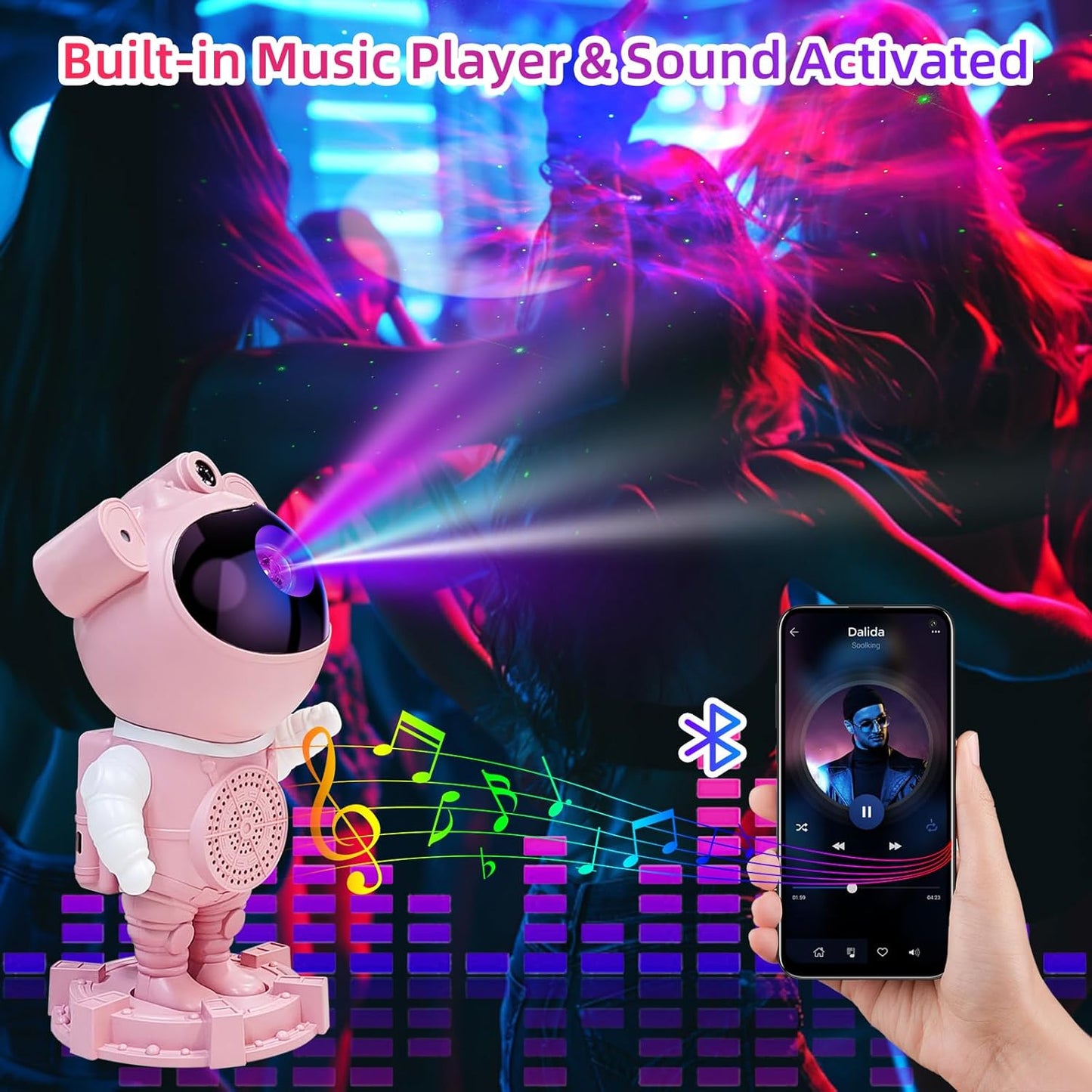 Astronaut Galaxy Projector Starry Projector, Bluetooth Music- White Noise for Sleep-Star Moon Nebula Night Light for Bedroom,360° Adjustable Galaxy with Remote,Timer,Star Light Projector