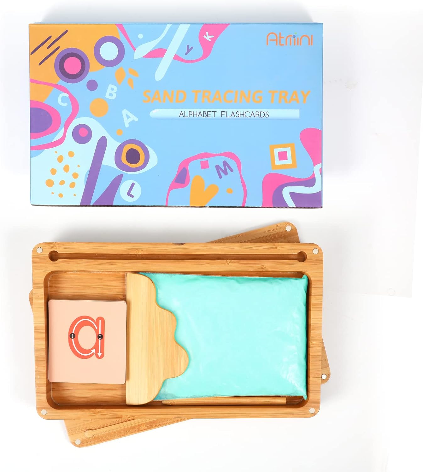 Montessori Sand Tray with Lid - Wooden Sand Trays for Kids Writing Letters and Numbers, Preschool Classroom Must Haves, Kindergarten Learning Tools (Blue)
