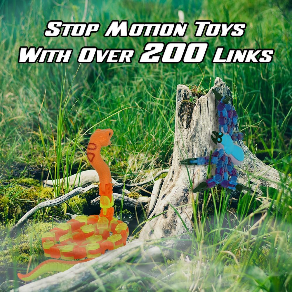 Zing Klixx Creaturez Combo Pack - Create Stop Motion Animation, Wildlife Snap and Click Fidget Toys for Stress Relief, Great for Kids Ages 4 and Up (Spider + Python)
