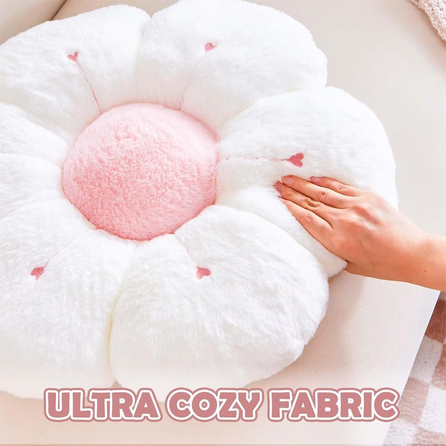 Flower Pillow, Cute Flower Shaped Decorative Pillow, Soft Rabbit Fur Daisy Pillow Home Decor Floor Seating Cushion for Bedroom Living Room (Dusty Pink 19.6 Inch)