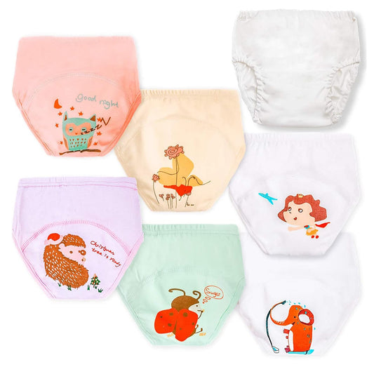 Joyo roy 6Pcs Potty Training Underwear Girls 100% Cotton Soft Absorbent Toddler Toilet Training Pants 2T-3T Waterproof Toddler Underwear Girls 2T Baby Pee Pants with Potty Sticker Chart for Kids
