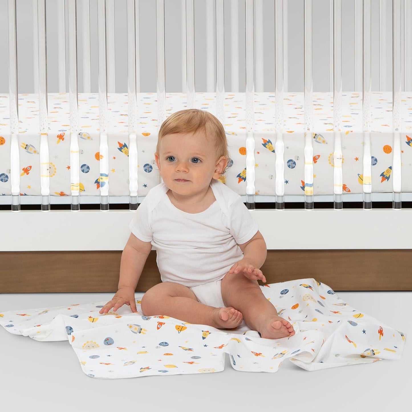 Delta Children Fitted Crib Sheets for Girls and Boys - Crib Sheet for Standard Crib and Toddler Mattresses - 28x52 Inch (Pack of 2), Space Exploration