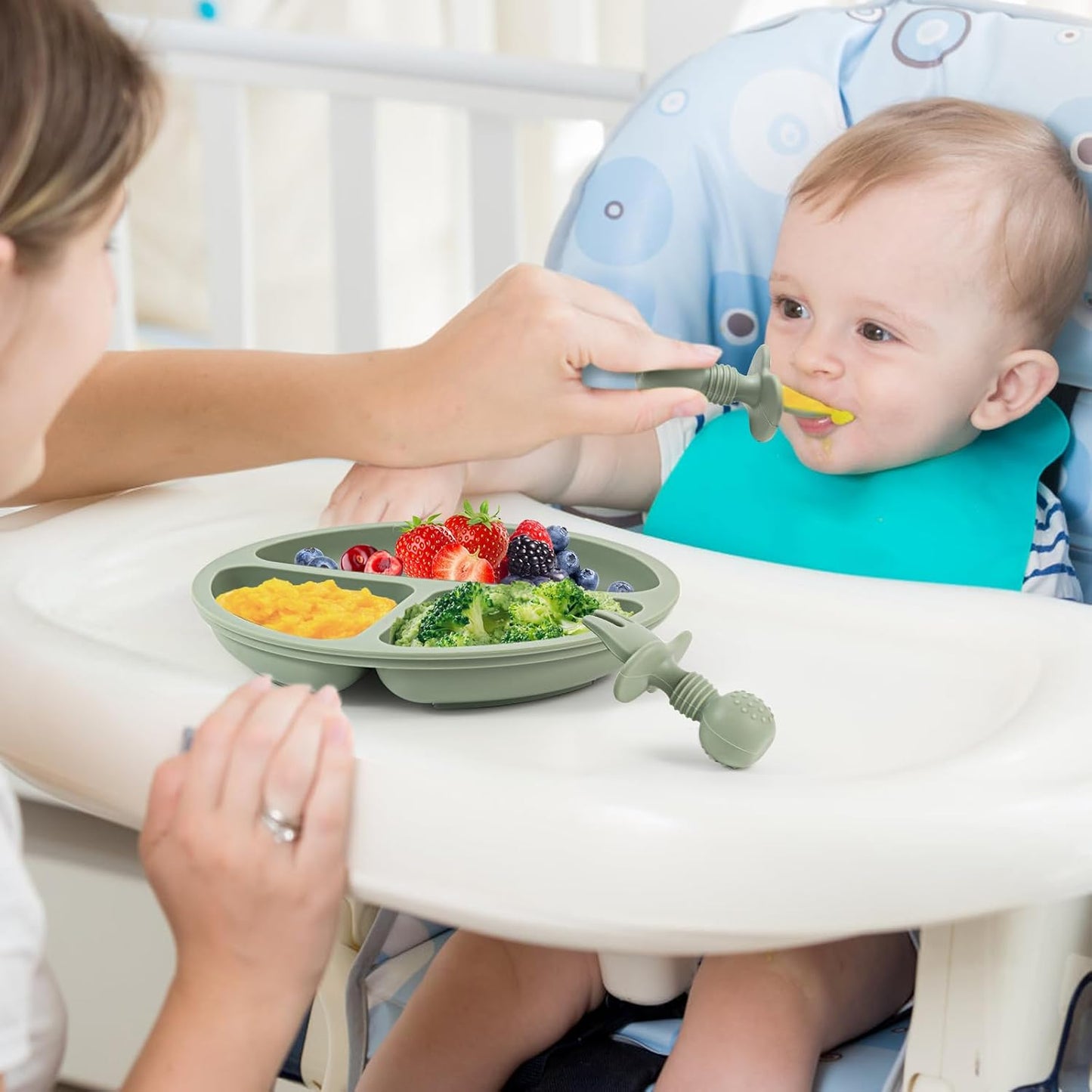 Baby Spoons and Forks Feeding Set, 6 Pack Silicone First Stage Self Feeding Toddler Utensils, BPA Free, Baby Led Weaning Supplies for Training Spoons