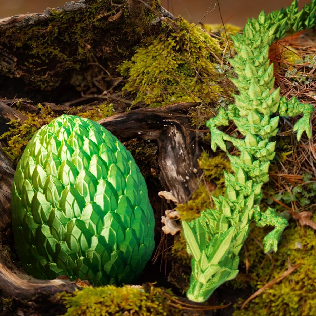 3D Printed Dragon in Egg, Beautiful Flexible Crystal Dragon Figurine Decor, Gifts for Adults and Kids (Laser Yellow Green)