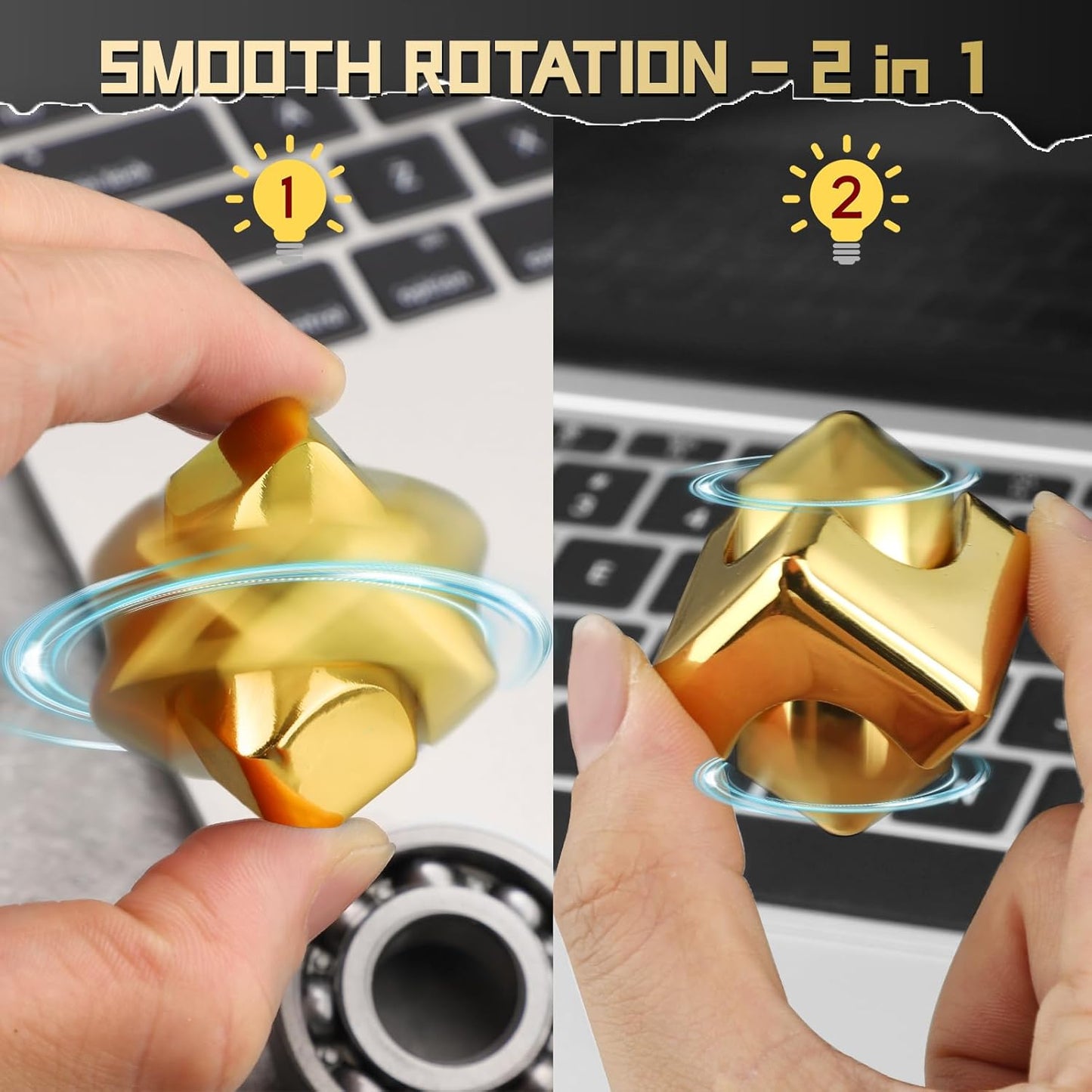 Metal Fidget Spinner Cube Kinetic Toy for Kid Adult, Cool EDC Small Gadget Desk Toy Finger Game for Boy Men Gift Classroom Prize, 2-in-1 Hand Spinner Infinity Cube Block Gyro for Stress Relief
