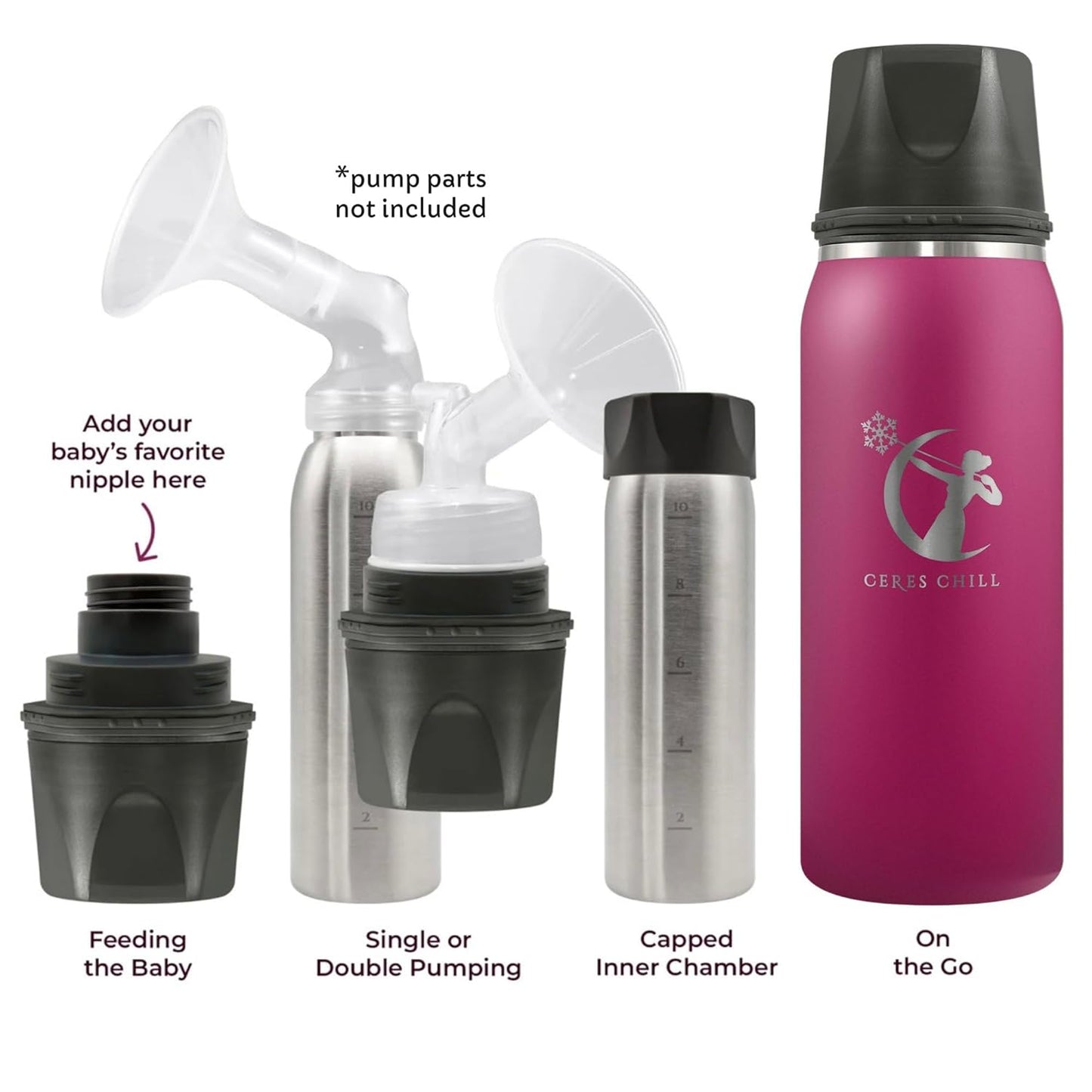 CERES CHILL OG Breastmilk Chiller, Reusable Storage Container, Up to 34 oz. - Bottle Cooler Keeps Milk at Safe Temperatures for Up to 20 Hours, Connects w/Most Pumps (Plum)