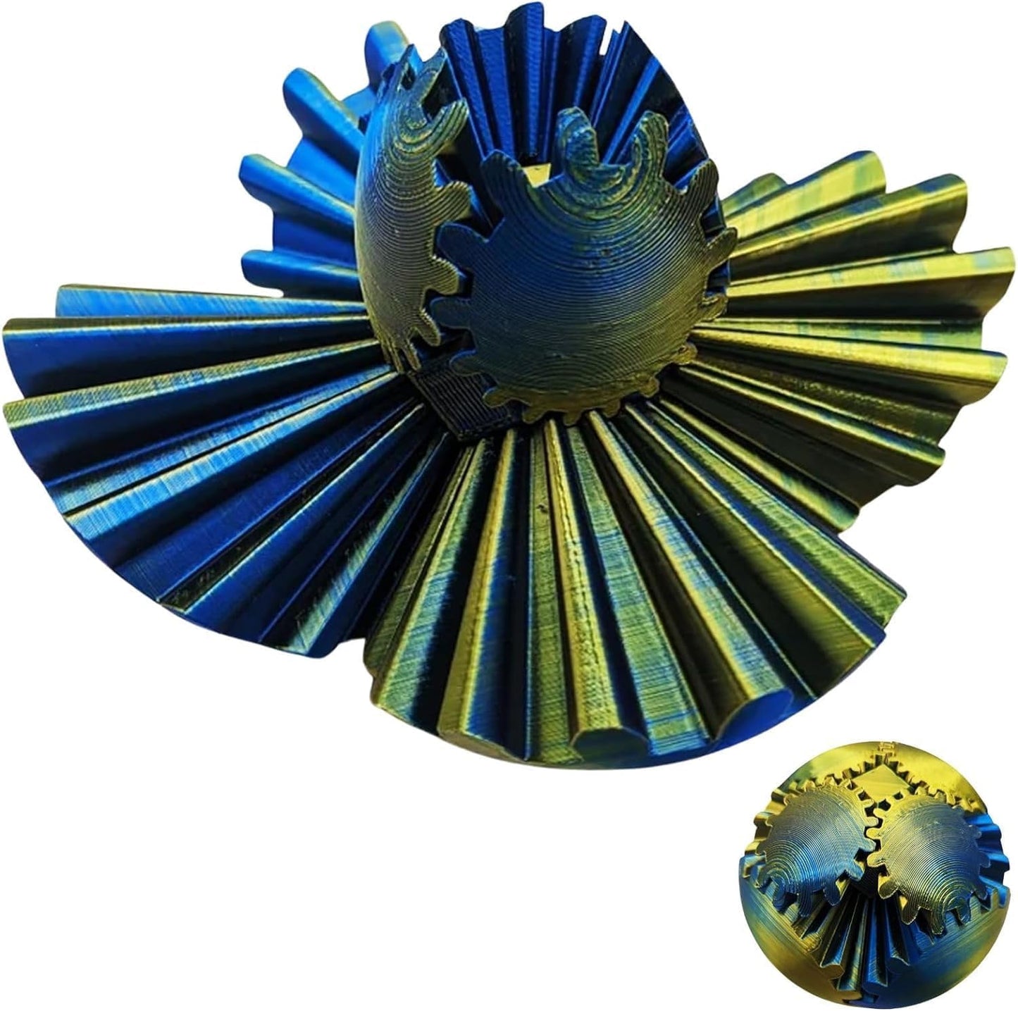 Gear Ball 3D Printed Gear Ball Fidget Toy, Gear Ball Fidget Toy, Perfect for Stress and Anxiety Relaxing fidget Toy, Desk Toy - Ideal for Sensory Needs and Autism (Laser Yellow Blue)